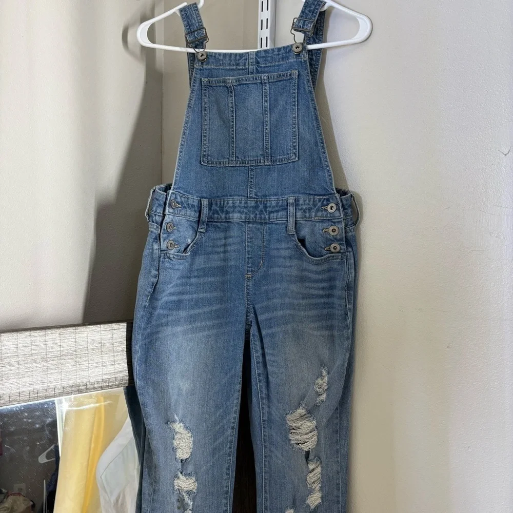 Arizona Jean Company Blue Distressed Denim Overalls